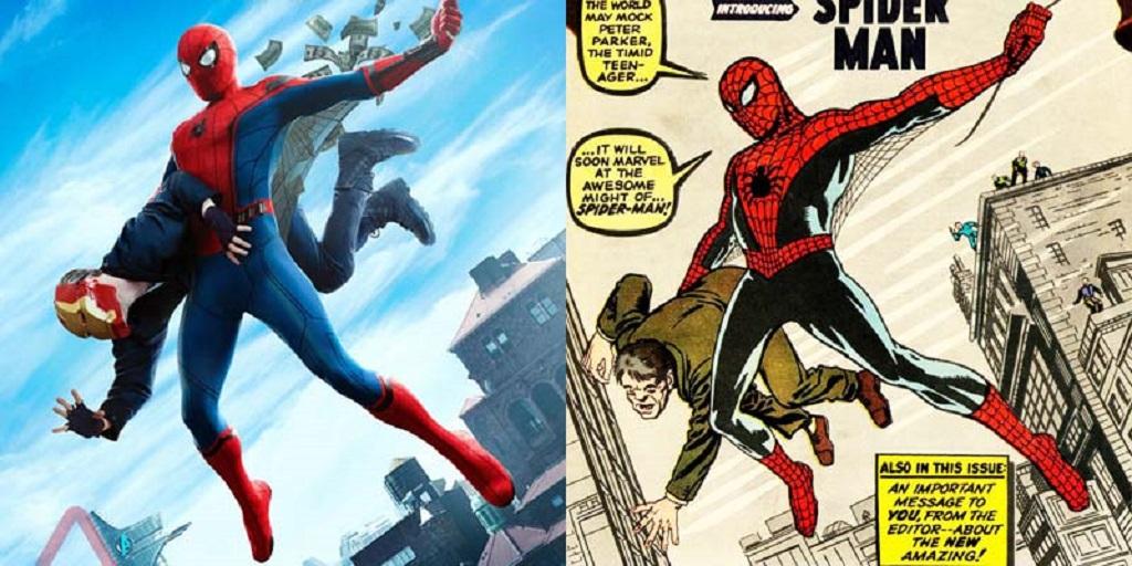 Spider-Man Homecoming promotional image recreating Amazing Fantasy #15