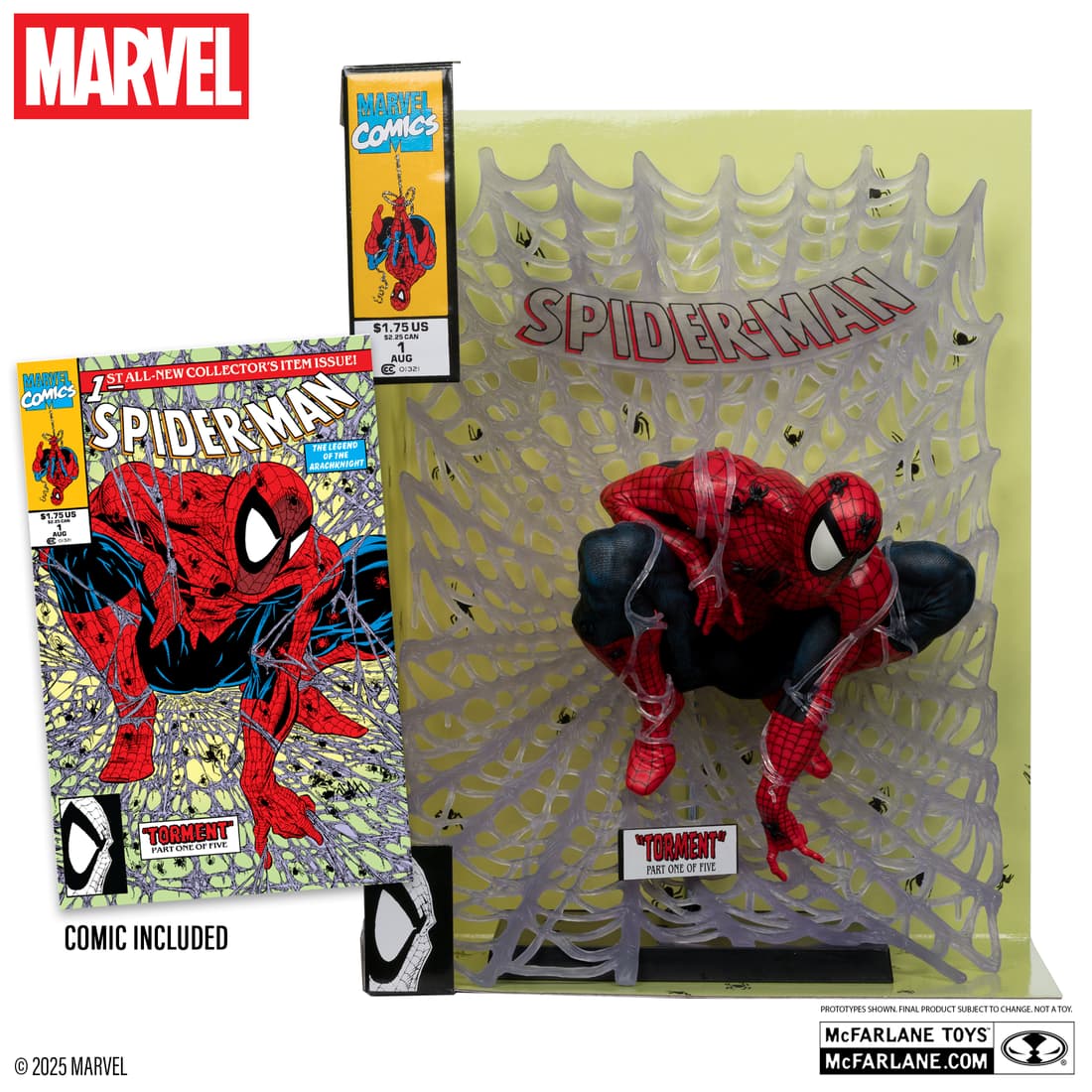 McFarlane Toys Spider-Man collectible recreating the Spider-Man #1 cover