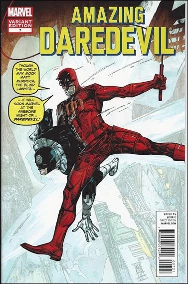 Daredevil #7, an Amazing Fantasy #15 homage cover by Alex Maleev