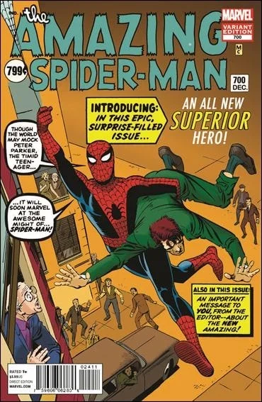 Amazing Spider-Man #700, an Amazing Fantasy #15 homage cover by Steve Ditko