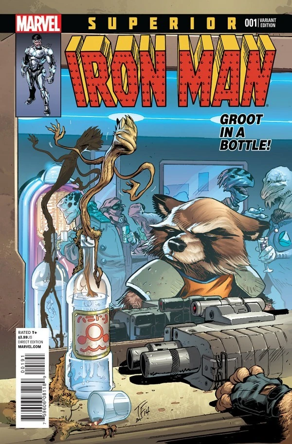 Superior Iron Man #1 — Tom Fowler Rocket Raccoon and Groot Variant