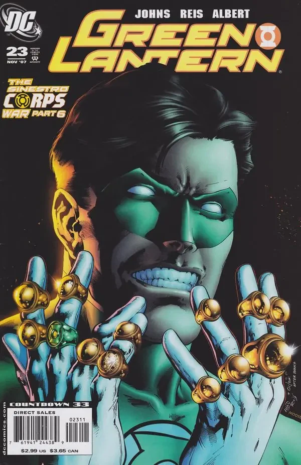Green Lantern #23 — Green Lantern #49 Homage — Regular cover (Sinestro Corps War, Part 5 banner)