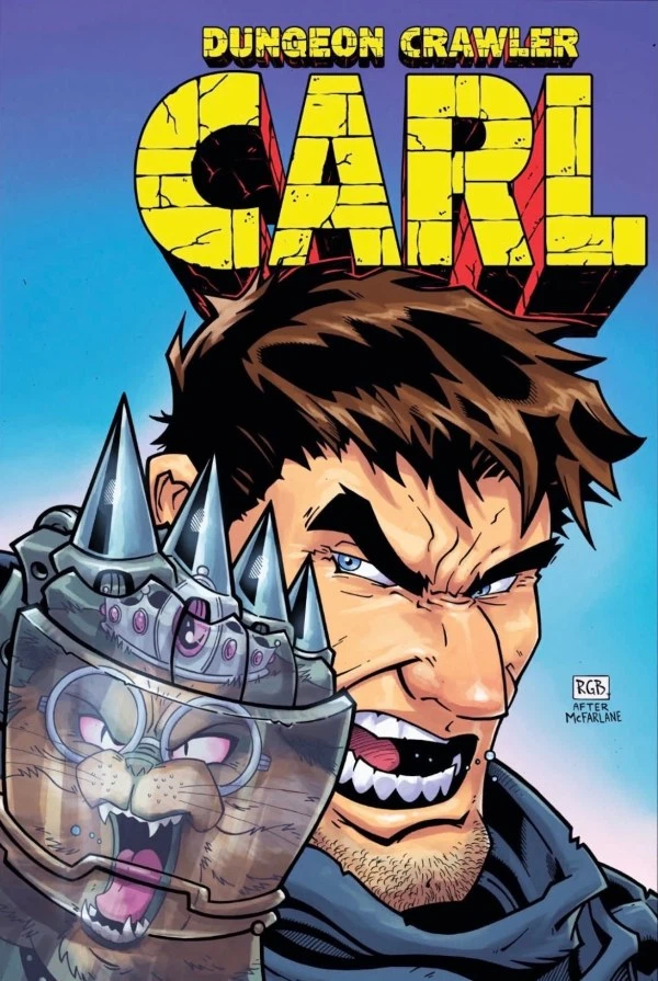Dungeon Crawler Carl: Special Edition #0 Ryan G. Browne homage to The Incredible Hulk #340, with Princess Donut reflected in Carl’s gauntlet